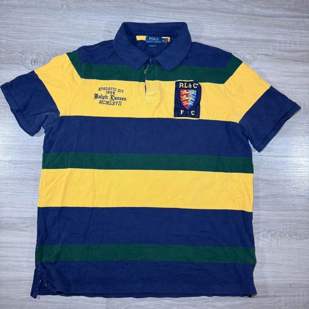 Polo Ralph Lauren Striped Lions Crest Shirt Athletic Division Multicolor SZ  2XL